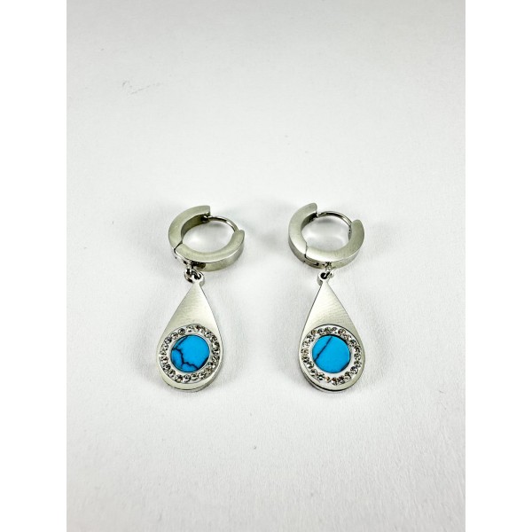 Gümüş Mavi Taş Detaylı Küpe Gümüş Mavi Taş Detaylı Küpe